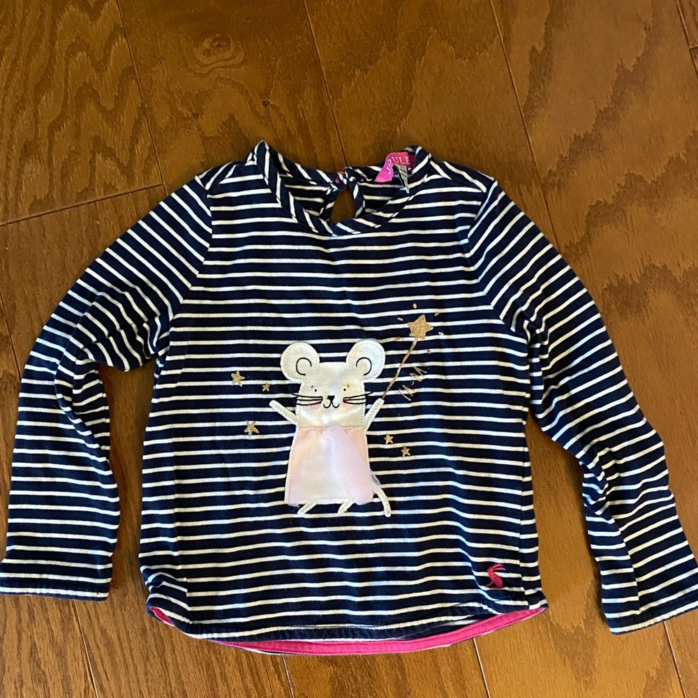 Joules mouse ballerina appliqué shirt, size 2Y